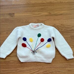 Vintage Mervyns Tiny Togs 2T Cream Balloon Knit Sweater with Colorful Appliqué